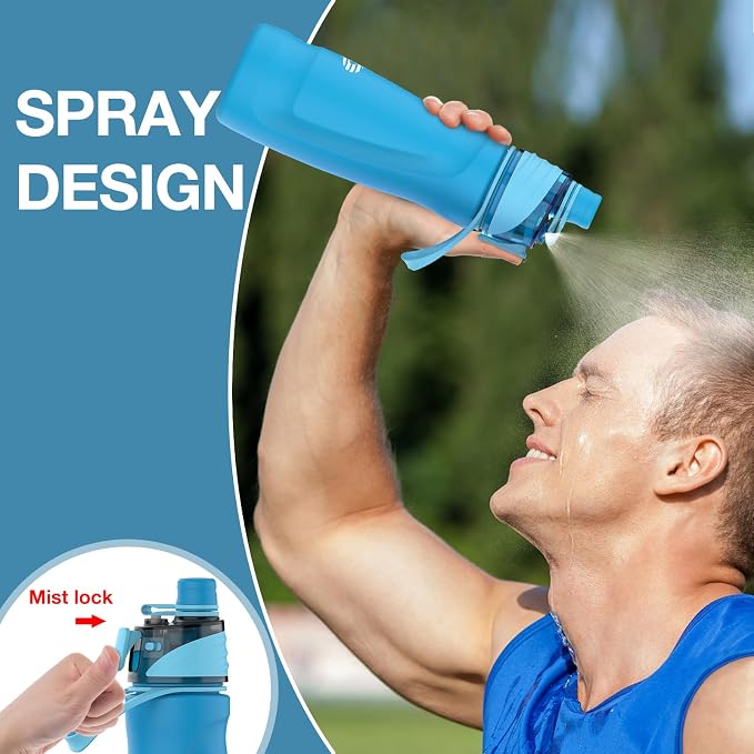 Misting Water Bottle, 24oz Insulated Water Bottle, 2-in-1 Mist & Sip Stainless Steel Water Bottles, Sports Water Bottle for Hiking, Running, Gym