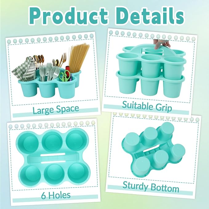 gisgfim 6 Pack Classroom Caddy Organizer with Handle, 6 Compartments, Blue | Stackable Plastic Table Caddies, 12x9x3.5 In, caddy Organizer for School Supplies, Crayons, Pencils, Crafts and Drink Cups