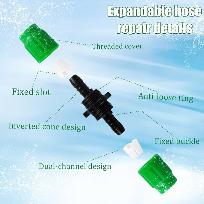 10 Sets Expandable Garden Hose Repair Kit, Dual-Channel Hose Female Male Connectors Accessories Plastic Flex Hose Repair Kit Will Repair ⅝ ", and ½ " Garden Hose Fitting
