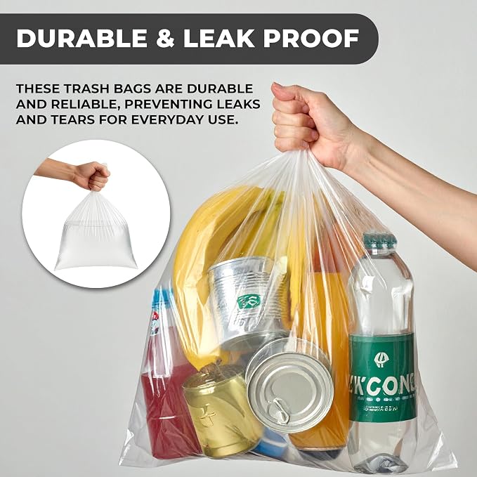 4 Gallon Clear Trash Bags, 200 Count, 6 Micron Wastebasket Liners | Lightweight 6-Micron Wastebasket Bags for Bathrooms, Bedrooms, Offices, and Everyday Trash