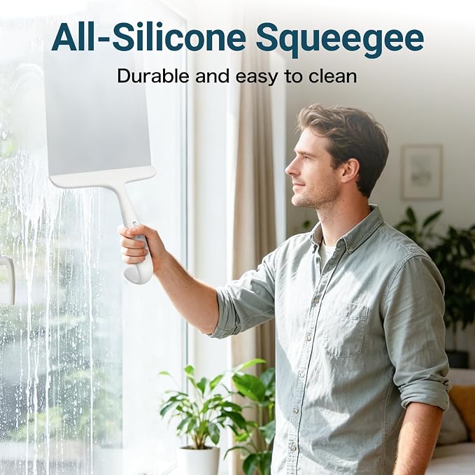 SetSail Shower Squeegee for Glass Doors,One-piece All Silicone Squeegee | Streak-Free Bathroom Squeegee for Shower Glass Window Mirror Tile Wall, Built-in Hook, Ergonomic Grip, White（9.5-inch）