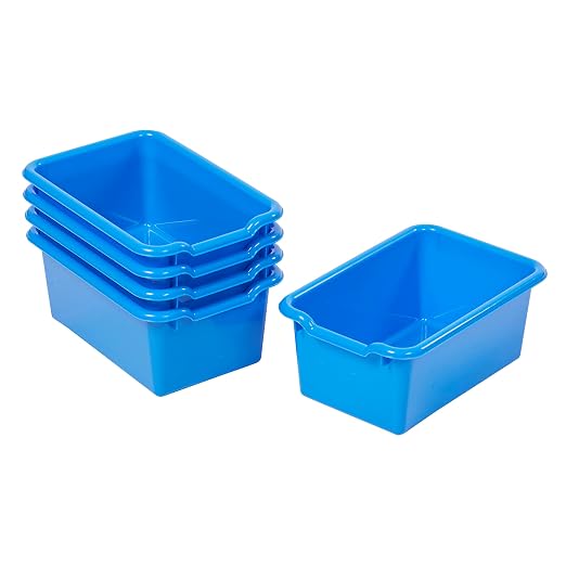 ECR4Kids Scoop Front Storage Bin, Multipurpose Organization, Blue, 5-Piece | Durable plastic, GREENGUARD Gold Certified, 1.2 gallon capacity, lightweight & nestable, built-in handle, classroom/home use