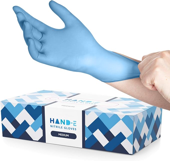 Hand-E Touch Blue Nitrile Disposable Gloves - Latex Free Medical Exam Gloves, Powder Free, Food Safe, Cooking