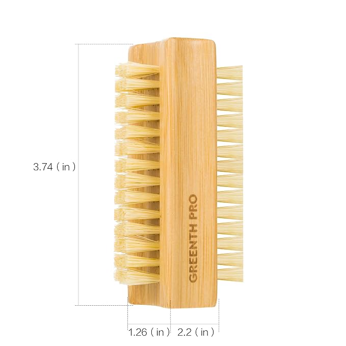 GREENTH PRO Bamboo Nail Brush，2PCS Two-side Firm Nature Wooden Sisal Scrub Brush for Toes and Nails,Cleaning Nail Brush (Pack of 2)