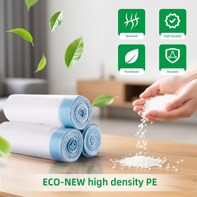 4 Gal Small Trash Bags, Unscented Drawstring, 51 Ct for Bathroom | Leakproof Seams, Pre-Separated Rolls, for Office, Bedroom, Dorm & RV, Milky White