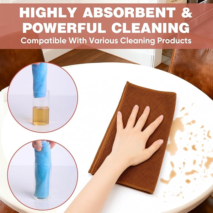 TEAWOO 10 PCS Brown Microfiber Cleaning Cloths, Assorted Cleaning Rags | Microfiber Towels, Car Towels, Kitchen Towels, Bathroom Towels, Household Cleaning, 11.8"X11.8"