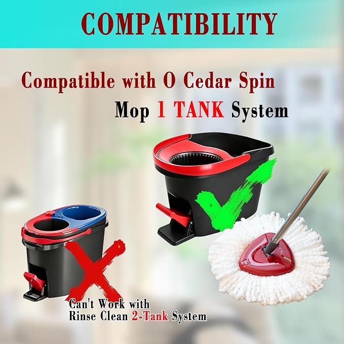 Mop Handle Mop Replace Heads and Mop Base Brush Replacement | for O Cedar EasyWring 1-Tank System(4 Spin Mop Replacement Head, 4-Section Mop Handles, 1 Base)