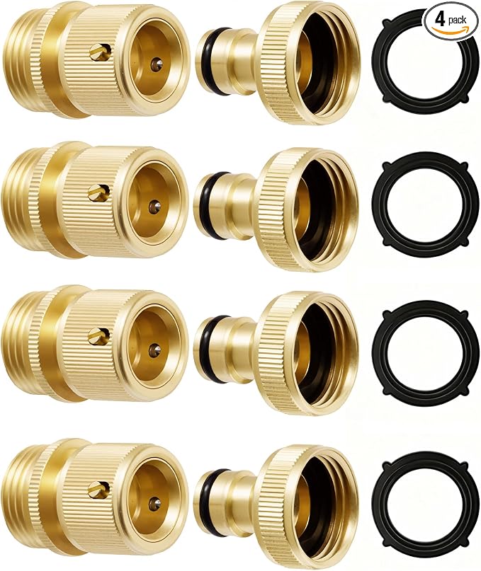 RainPoint Garden Hose Quick Connectors, Heavy Duty Solid Brass 3/4 Inch GHT, Universal Leak-Proof Fittings for Easy Water Hose Connection (4 Sets)