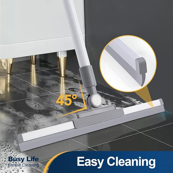Yocada Rubber Floor Squeegee Broom TPR Blade Adjustable Scrubber Squeegee | Household Broom for Shower Bathroom Kitchen Home Tile Pet Hair Fur Floor Marble Glass Window Water Foam Cleaning 53.15"