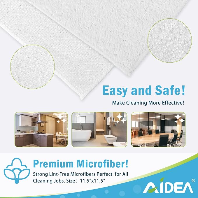 AIDEA White Microfiber Cleaning Cloth 20PK, Cleaning Rags, 11.5"x 11.5" | Microfiber Towel for Cars, Lint Free Cloth, Kitchen Towels Dusting Cloth, Wash Cloths, Dish Rags for Home, Kitchen