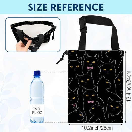Coquette Black Cat Car Trash Bag Hanging for Back Seat | Canvas Drawstring Car Garbage Bag with Adjustable Buckle Vehicle Trash Can,Black Cat Lover Mom Gifts