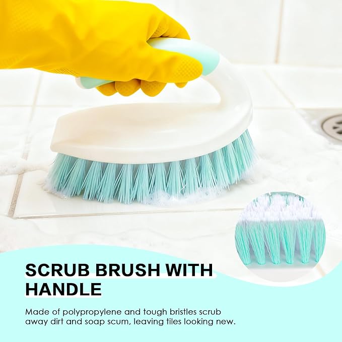 3 Pack Bathroom Scrub Brush Set, Heavy-Duty Scrub Brushes for Cleaning | Green Scrubbing Brush with Non-Slip Handle and Stiff Bristles for Cleaning Floor, Bathtub, Tub, Tile, Gap, Kitchen, Sink