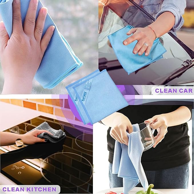 Window Cleaning Cloth, Glass Cleaning Cloth, Streaks Schatches Free. (Blue Pack 4)