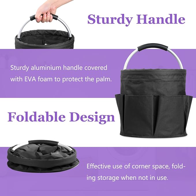 2Pcs 17L Cleaning Caddy with Handle, 600D Oxford Garden Tool Bag,Black+Pink | IHOMAGIC Cleaning Supplies Caddy with 6-Pocket, Water-Resistant Tool Bucket Organizer, Storage Basket for Family, Dorm, Hotel