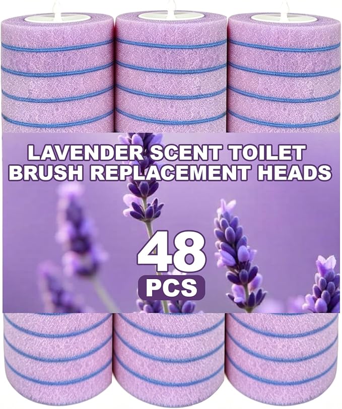 48 Count Disposable Toilet Brush Refill Heads, KZKR Toilet Wand Refills | Upgraded 4-Layer Toilet Cleaner Refill Pads for Bathroom Cleaning Supplies, Bulk Economy Pack, Light Lavender Scent