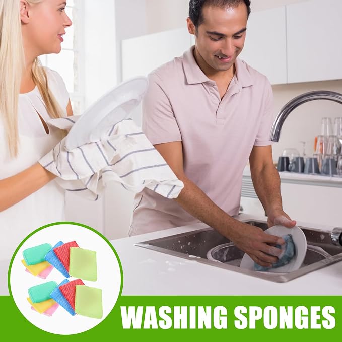 jojofuny 4 Pieces Kitchen Scrubber Sponges Non-Scratch Microfiber Cleaning Pads for Dishes and Hard Surfaces, Assorted Colors for Household Kitchen Cleaning