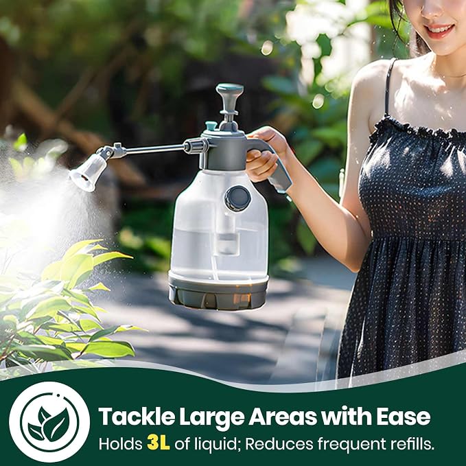 VENETIO 1 Gallon Hand Pump Sprayer with 2-Mode Nozzle & Extended Pole | Plant Watering Can for Liquid Fertilizer/Soap | Multi-Purpose Garden Feeder for Spraying Flowers, Weeds, Pests and Cleaning