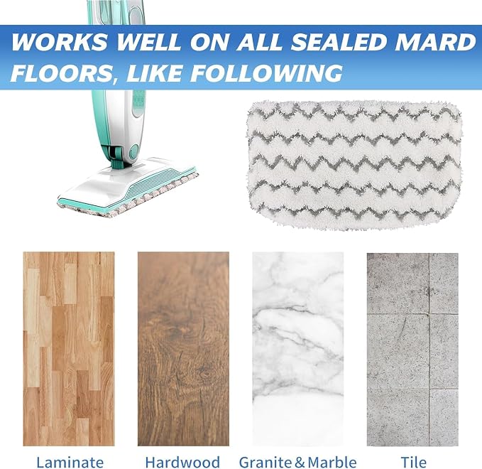 Tidy Monster 6 Pack Steam Mop Replacement Pads, Microfiber Floor Cleaning Pads Compatible with Steam Mops, Reusable Washable Mop Refills for Hardwood and Tile Floors