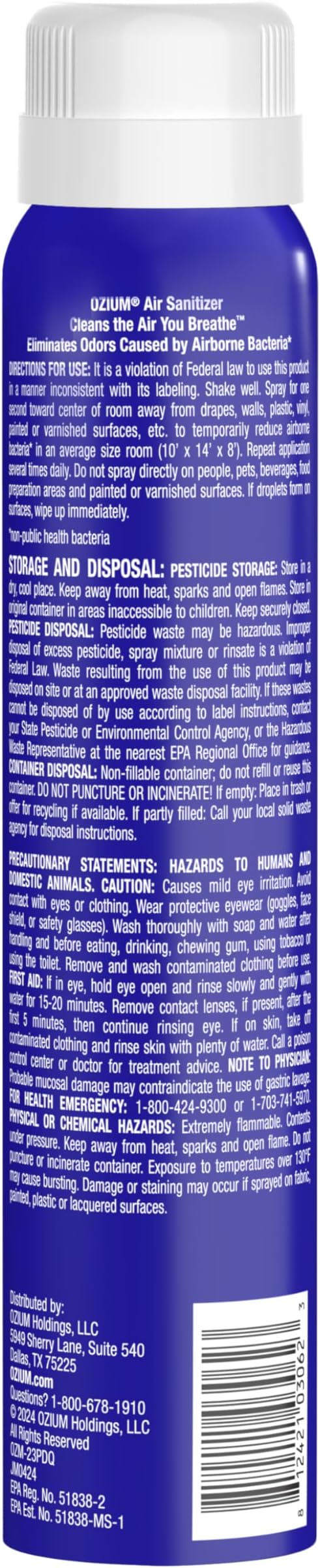 Ozium 3.5 Oz. Air Sanitizer and Odor Eliminator Spray | For Homes Cars, Offices and More, Vanilla Scent, 2 Pack