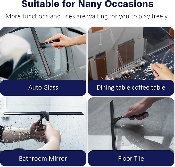 14'' Shower Squeegee, TOOVEM Squeegee for Shower Glass Door for Glass Doors, Windows, Bathroom, Car Windshield, Black
