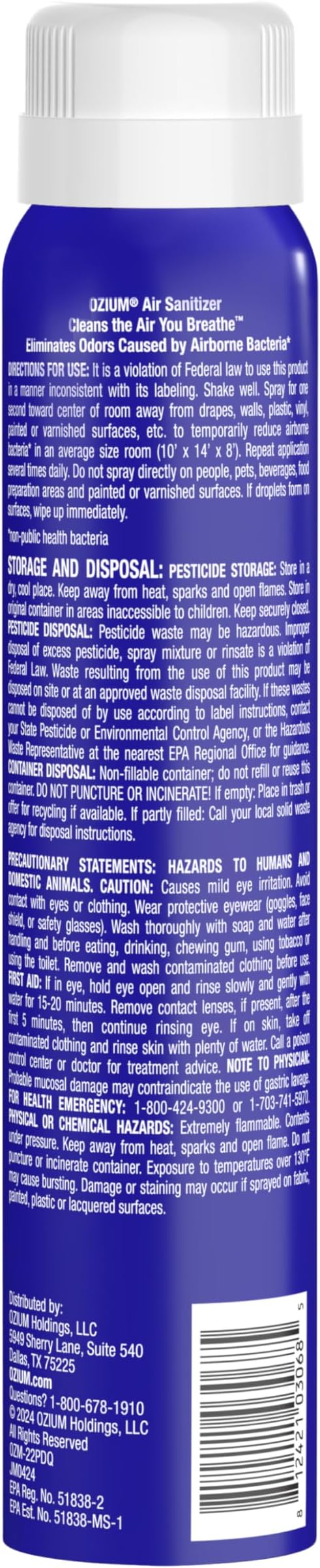 Ozium 3.5 Oz. Air Sanitizer and Odor Eliminator Spray | For Homes, Cars, Offices and More, Carbon Black Scent, 4 Pack