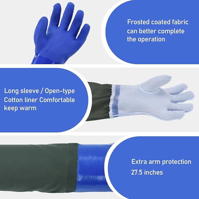 MUMUKE 3-Pair Long Waterproof Gloves, 28 inch | Chemical Resistant, Reusable, Padded Cotton Lined, Acid & Oil Resistant