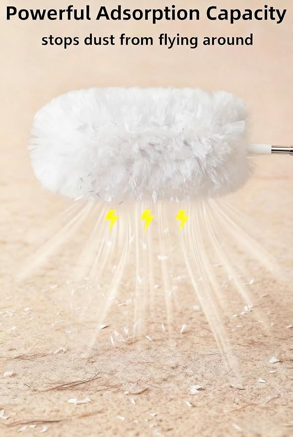 Heavy Duty Duster Refills, Disposable Dusters Kit for Cleaning Dusting Furniture Blind Ceiling Fan, Multi Surface 360 Feather Duster(10)+3FT Extended Handle（1） (White)