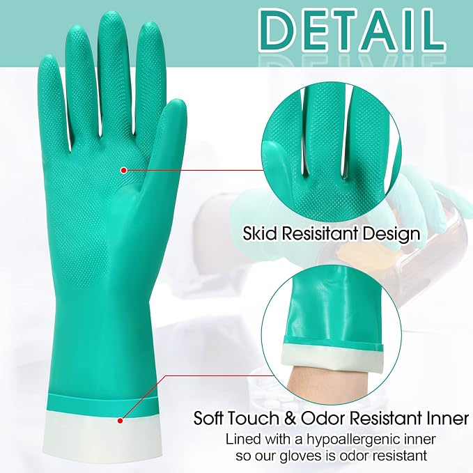 Potchen 20 Pairs Chemical Resistant Gloves 15 Mil Nitrile Gloves,X-Large | Reusable Green Rubber Gloves for Cleaning, Resist Household Acid, Alkali And Oil,long Cuff Arm Protection, Dishwashing