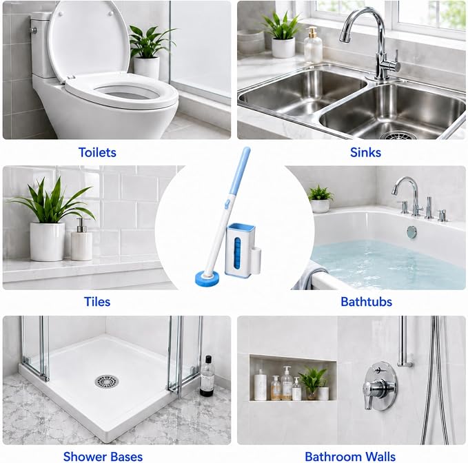 RV Toilet Brush, Disposable Toilet Bowl Cleaner Wand, 32 Cleaner Refills | Wall-Mounted, Compact Design, RV Accessories, Hands Free Toilet Brush, for RV Travel Trailers and Campers and Small Bathroom