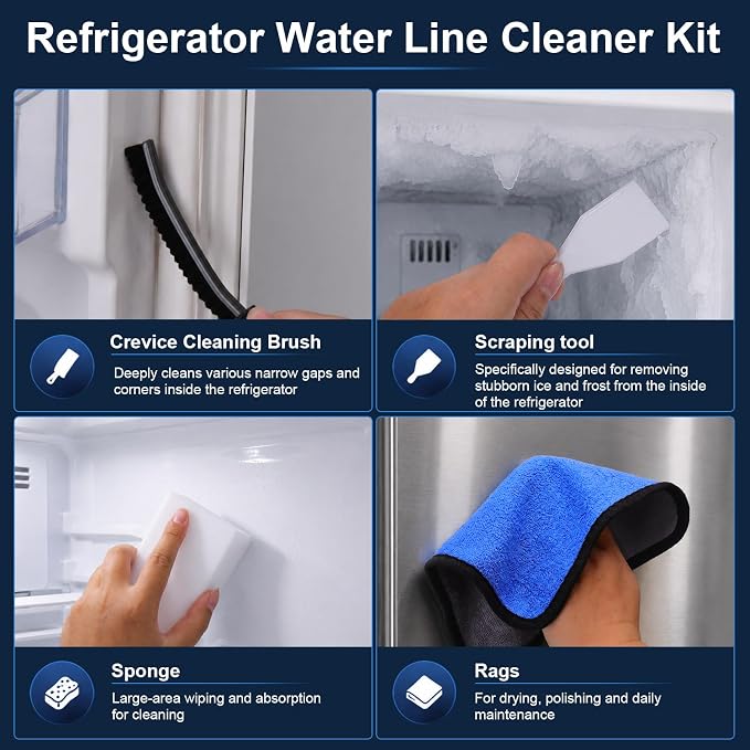 XANGNIER Refrigerator Water Line Cleaning Brush Kit,10 Pcs | Refrigerator Drain Cleaner Tool–53.8Inch Flexible Drain Brush,Syringe,Unclog Fridge&Ice Maker for Ice Dispenser,Sink