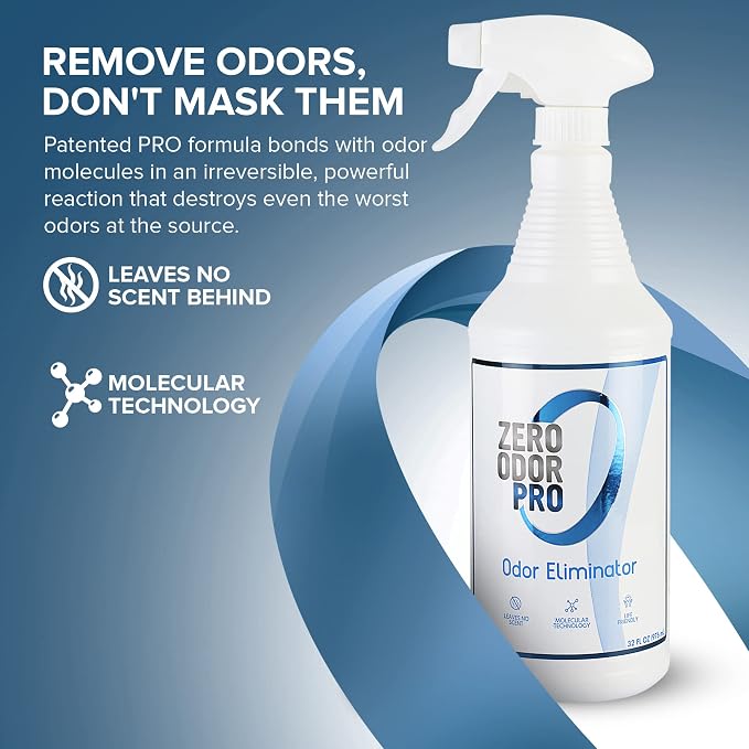 Zero Odor Pro Commercial Strength Odor Eliminator, Room Deodorizer and Air Freshener, Trigger Spray, 32 oz, White/Blue