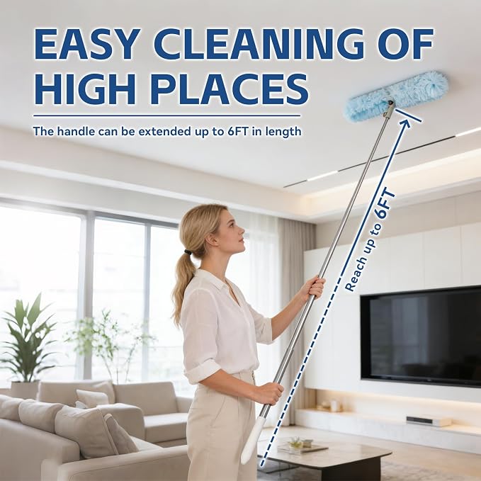 6 ft Duster Extended Handle with 20 Pcs Duster Refill for Swiffer | Duster with Extension Pole, Heavy Duty Duster Refills Kit for Ceiling Fan Blades, Cleaning, Furniture, Hard-to-Reach Area