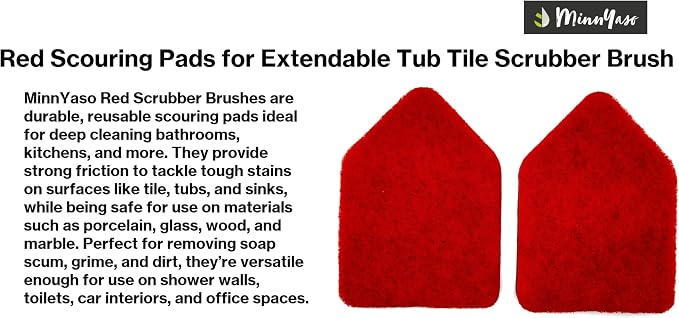 Red Scouring Pads, Fit Extendable Tub Tile Scrubber Brush | 5 Pack Scrub Pads Refill Replacement Pads for Cleaning Bathroom Kitchen Toilet Tile, Compatible Fit Moku, Yocada, Cleanhome