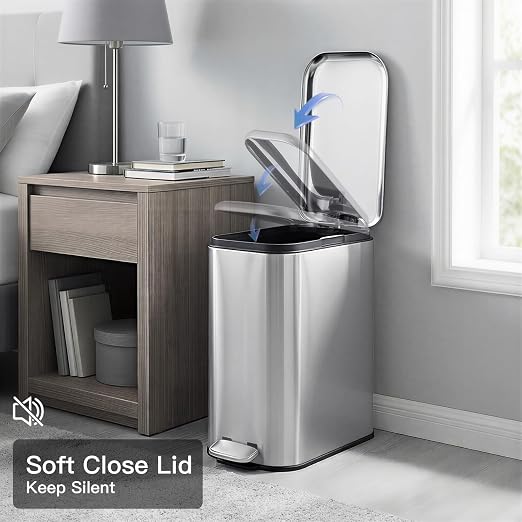 3.2 Gallon/12L Stainless Steel Step Trash Can, Soft Close Pedal Garbage Bin with Detachable Inner Bucket,Fingerprint Resistant,Dual-Use Waste & Recycling Container for Home Kitchen, Bathroom and Offic