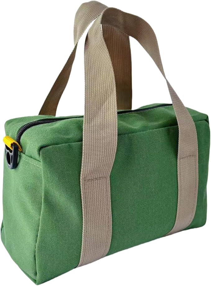 14 Inch Canvas Tool Bag, Small Tool Bag for Men, Large Capacity Wide Mouth Tool Organizer Tote Bag for Storage Hand Tools Wrenches (Green, 14 Inch)