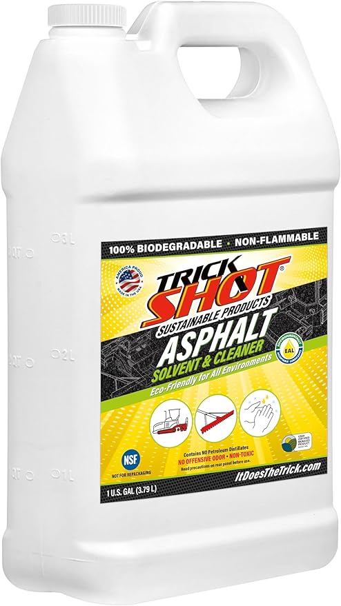 Trick Shot Asphalt Solvent and Cleaner - USDA Biobased Industrial Degreaser for Paving Equipment & Tools, Heavy Duty Formula, Food Grade Tar Remover & Bitumen Remover, Made in USA - 1 Gallon