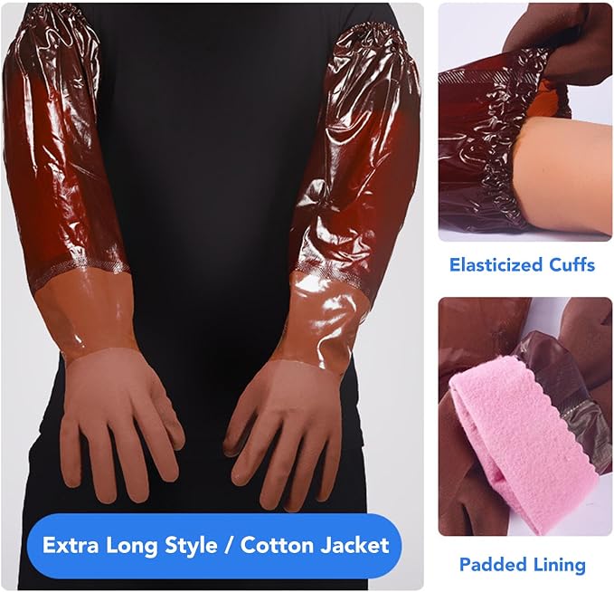 Long Rubber Pond Gloves, Durable Rain Proof Cleaning Gloves for Machine Maintenance, 65cm Length, 1 Pair