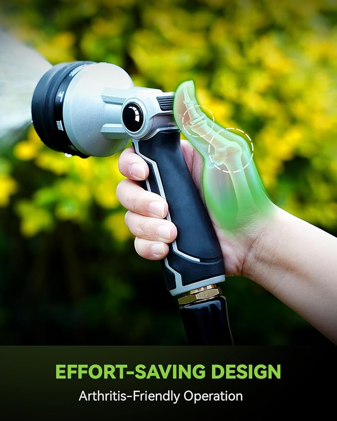 RAINPOINT Full-Metal Garden Hose Nozzle, Heavy Duty Water Hose Nozzle Sprayer With 10 Adjustable Patterns & High Flow,Thumb Control For Flow Adjustment, Ideal For Watering, Washing, Matte Black-2PCS