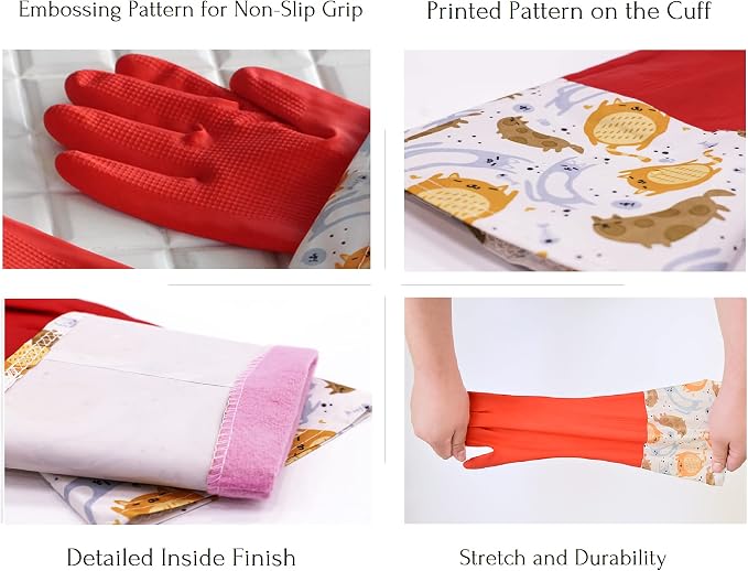 Myungjin Fleece-Lined, Flock Lining, Insulated Medium Cuff, Reusable Waterproof Household Dishwashing Non-Slip Cleaning Latex Rubber Gloves (1 Pair)