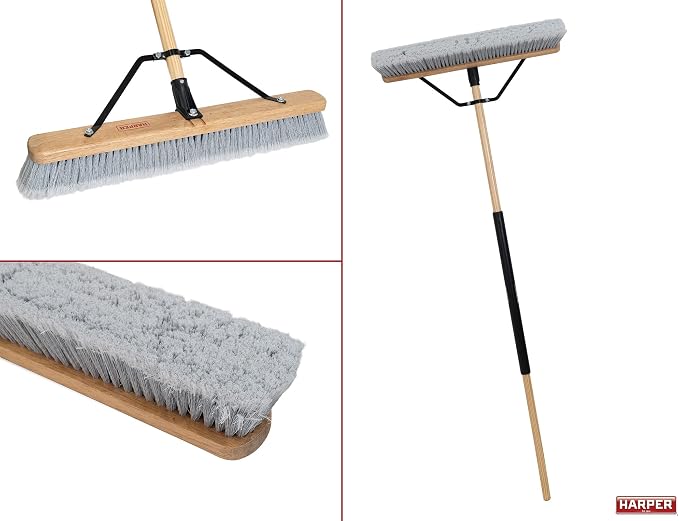 Harper 24 Inch Indoor Smooth-Surface Push Broom with Flagged Bristles for Sand, Saw Dust, Wood Shavings and Pet Hair in Garages, Warehouses, and Workshops