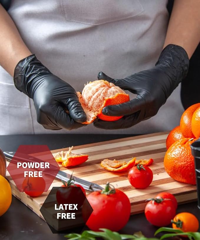 NEOTRIL 6 Mil Heavy Duty Black Nitrile Disposable Gloves, Latex Powder-Free, Textured Rubber Gloves for Cooking Mechanic
