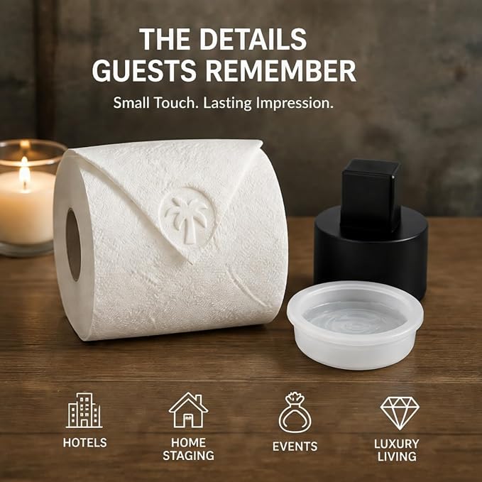 Toilet Paper Stamp Seal Press with Water Reservoir, Palm Tree | Palm Tree stamp, 1.18 in toilet tissue embosser for guest baths, rentals, hotels, staging