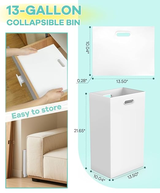 4 Pack 13 Gallon Disposable Trash Cans,13.5" L x 10.0" W x 21.7" H, White | With Handle, Large, Collapsible, Thick Recycled Cardboard, Recycling Bins for Parties Events Camping