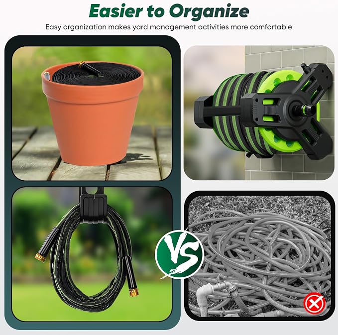 Garden Hose 100ft Lightweight, Non-Expanding, Leak-Proof Metal Connector, No-Knot No-Tangle, Easy to Store and Carry, Wear-Resistant, 3/4GHT Flexible Water Hose for Yard, Outdoor (Black Green)