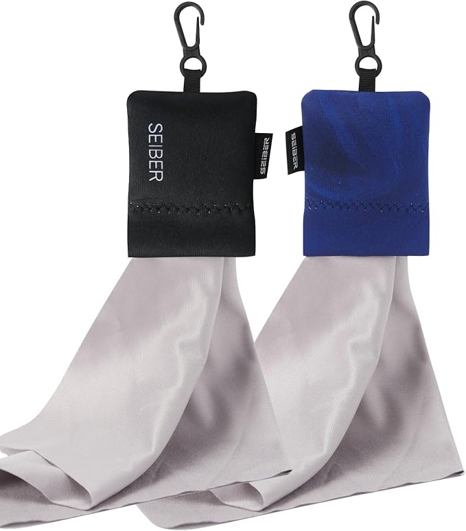 SEIBER Microfiber Eyeglass Cleaning Cloth,with Neoprene Pouch,2PCS, BK Blue | 7x7 inch For Glasses, Laptops, Cameras, Screen,Self-Closing Bottom