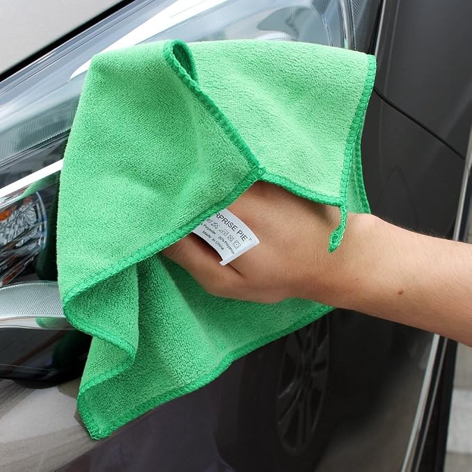 Ultra Absorbent 400 GSM Microfiber Cleaning Cloths, Thick Lint Free Reusable Towels for Kitchen, Glass, Car Detailing, Appliances & Household Cleaning, 12 Pack 12"x12" Green