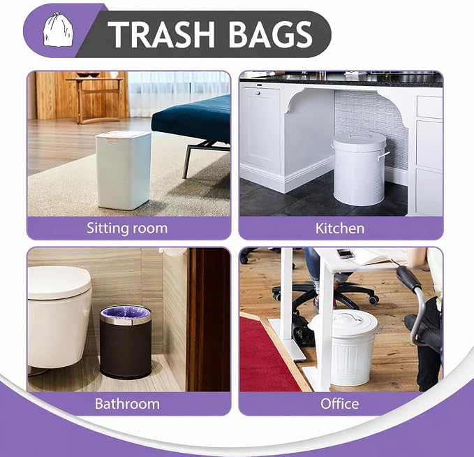 Teivio Small Purple Trash Bags 4 Gallon 160 Count Kitchen Garbage Bags | Fit 12-15 Liters,3.5,3.8,4,4.5Gal,Multicolor Mini Plastic Waste Basket Bins Can Liners for Bathroom Office Car dog poop bags