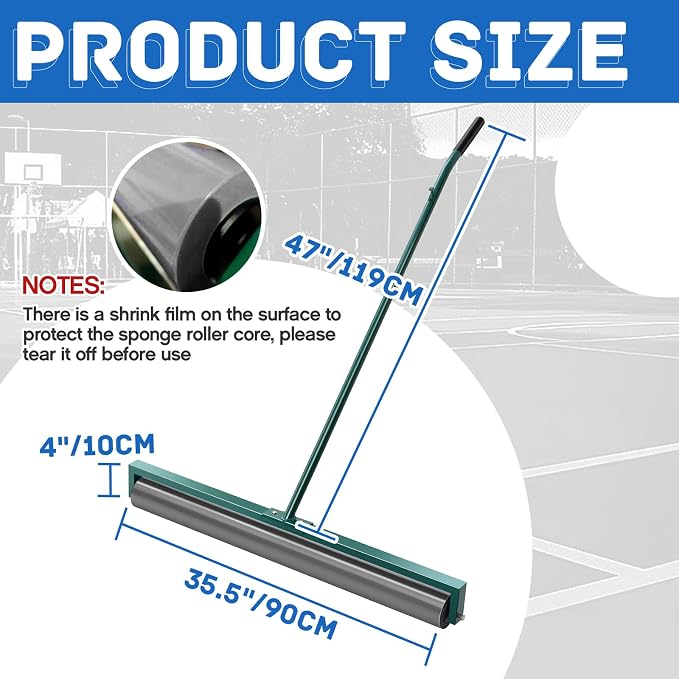 Suclain 36 Inch Tennis Court Squeegee PVA Foam Sponge Roller Lightweight Removes Water Quickly Clear Floors Tool for Tennis Basketball Sports Courts Garages