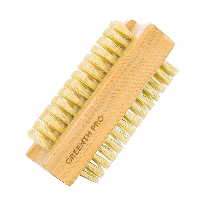 GREENTH PRO Bamboo Nail Brush，2PCS Two-side Firm Nature Wooden Sisal Scrub Brush for Toes and Nails,Cleaning Nail Brush