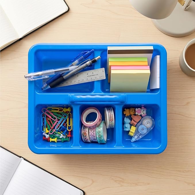 8 PCS Classroom Caddy, Supply Cleaning Caddy for Classroom, 8”×5.7”×3” | Plastic Caddy Organizer with Handle, 5 Compartment Small Portable Storage Bin for Classrooms, Office, Assorted Colors